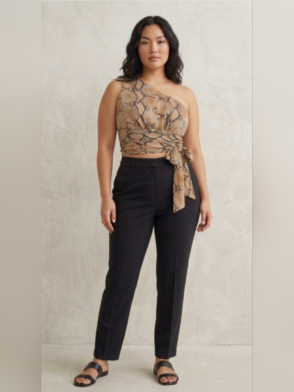 H&M Crop Top  One Shoulder Animal Phyton Snake Print Sleeveless Size XL